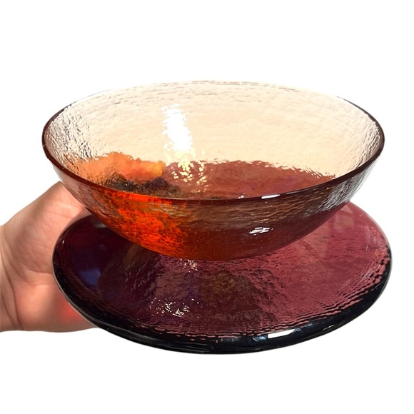 Hudson Beach Glass Other - Hudson Beach Glass Copper Bowl With Plum Plate Stand Fire & Light Recycled